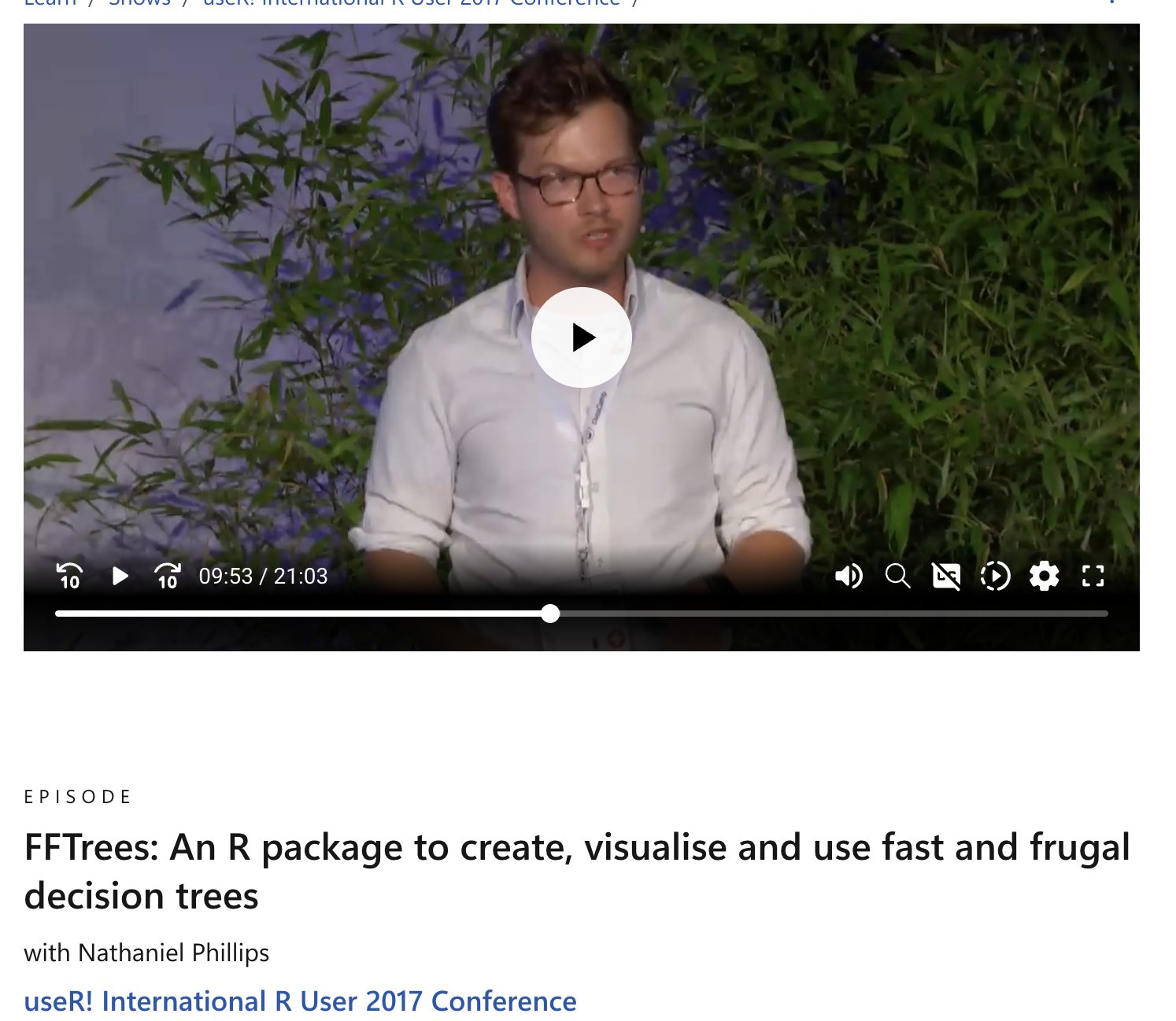 Screenshot of useR! 2017 presentation on FFTrees R package